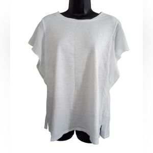 Belle Shirt Large White Casual Blouse Sheer Short Sleeves Lightweight Ladies Top